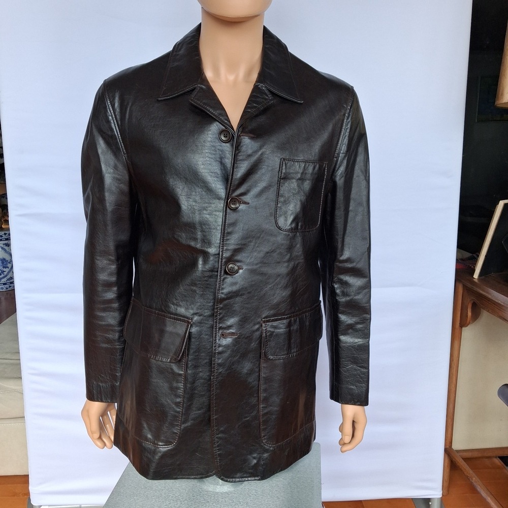 Vtg Olde Hide House Black Leather Blazer Jacket Mens 41 Mid-Length Canada Coat